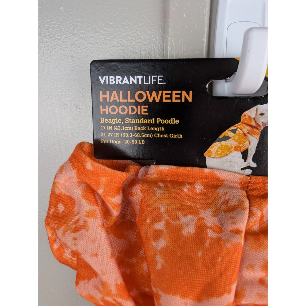 Vibrant Life Halloween Dog Hoodie Orange Tie Dye Pumpkin Jack-O-Lantern Size M - Picture 4 of 5